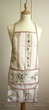 French Apron, Provence fabric (olives 2005. raw x beige)